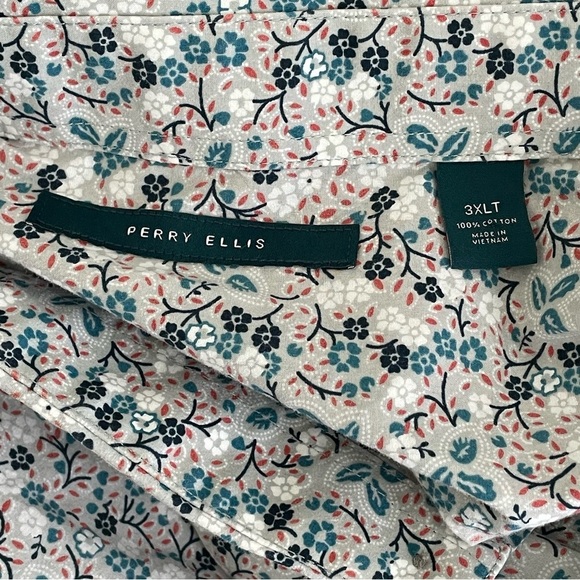 Perry Ellis Floral Cotton Button Down Short Sleeve Dress Shirt Top Men Size 3XLT - Picture 7 of 7